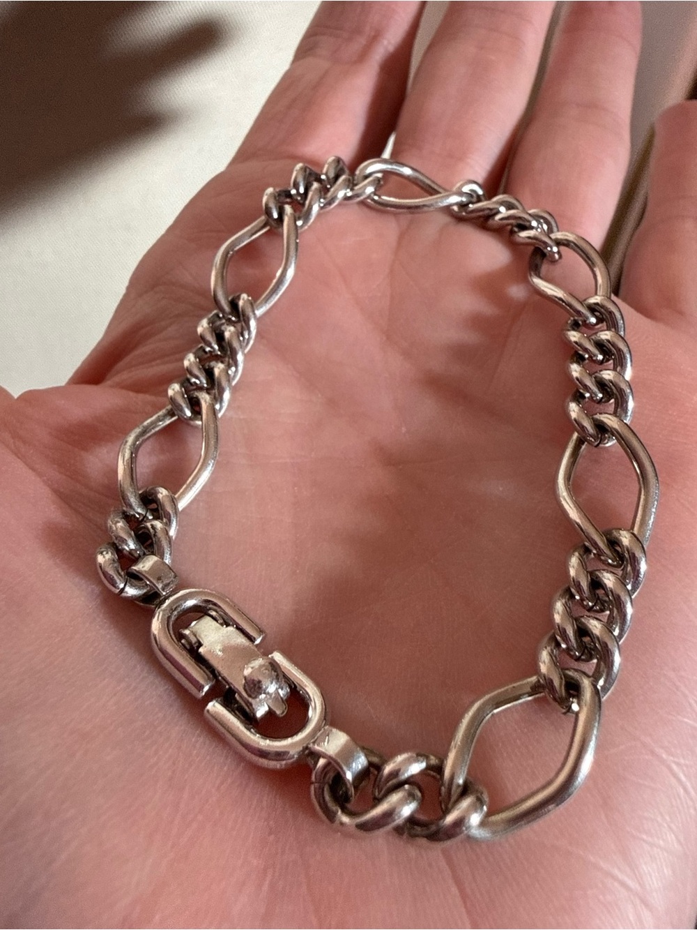 Monet Silver tone modernist minimalist twisted Cuban chain bracelet Vintage